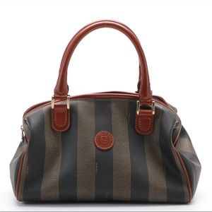 Fendi Pequin Canvas Top Handle Boston Bag